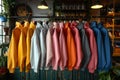 Row of Colorful Sweatshirts Hanging on Rack