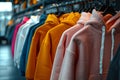 Row of Colorful Sweatshirts Hanging on Rack