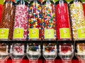 A row of colorful and tasty jelly belly candies beans display