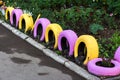 Row of colorful tires Royalty Free Stock Photo