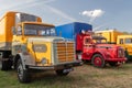 Row of colorful vintage trucks on a country fair in Aalten, The Netherlands