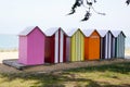 Row of colorful wooden beach huts on the beach in island oleron france Royalty Free Stock Photo