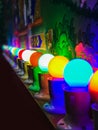 A row of Colourful light bulbs