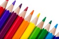 Row of colourful pencils isolated over white