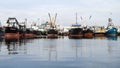 Row of commercial fishing boats tied up in Seattle