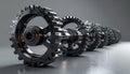 Row of Complex Metallic Gears on an Axle Royalty Free Stock Photo