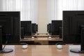 Row of computer monitors