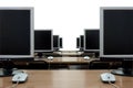Row of computer monitors