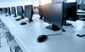 Row of computers neatly placed in lab Royalty Free Stock Photo