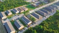 Row of condo home, townhouses and single-family houses with cul-de-sac along Roger Drive in urban neighborhood Lake Barrington, Royalty Free Stock Photo