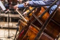 Row of Contrabass - side view - Background - Symphony orchestra rehearsal - Wallpaper Royalty Free Stock Photo