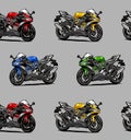 line of cool colorful motorbikes on a gray background