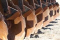 Row of curved steel disc blades Royalty Free Stock Photo