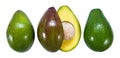 Illustration row of cut and heap avocados isolated on white background Royalty Free Stock Photo