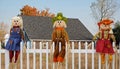 Autumn scarecrow dolls on fence