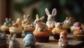 A row of cute baby rabbits celebrate springtime generated by AI