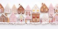 A row of cute gingerbread christmas houses