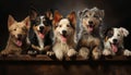 A row of cute, small puppies sitting indoors, looking at camera generated by AI Royalty Free Stock Photo