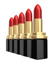 Row of 3d lipsticks isolated over white