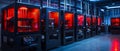 A row of 3D printers working in unison at a futuristic workshop Royalty Free Stock Photo
