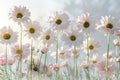 A row of daisies casting shadows on the wall, minimalistic with a white background, photographed using natural light, high re Royalty Free Stock Photo