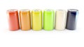 Row of different colours or flavours of fizzy soda drink Royalty Free Stock Photo