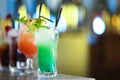 Row of fresh alcoholic cocktails on bar counter Royalty Free Stock Photo