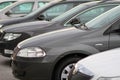 Business new cars parked ona parking in front of motor dealer store Royalty Free Stock Photo