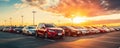 Row of different new cars, wide banner Royalty Free Stock Photo