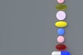 Row of different pills on gray background. Concept of healthcare and medical Royalty Free Stock Photo