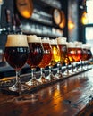 Assorted Beer Glasses on Bar Counter Royalty Free Stock Photo