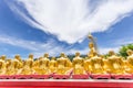 Row of disciple statues surrounding big buddha statue in public to the general public worship worship, Thailand