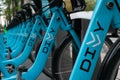 Row of Divvy Logos on Divvy Bikes in Downtown Chicago