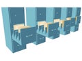 Row of dressers with drawers and documents Royalty Free Stock Photo