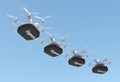 Row of drones carrying containers for fast delivery concept