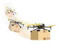 Row of drones delivery with a package