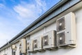 Row of Dual Inverters, combination of heating and cooling pump, installed on industrial building