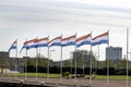 Europe, Netherlands, Rotterdam harbour, 04/2018, Dutch Flags.