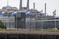 Europe, Netherlands, Rotterdam harbour, 04/2018, Dutch Flags.