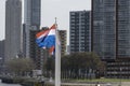 Europe, Netherlands, Rotterdam harbour, 04/2018, Dutch Flags.