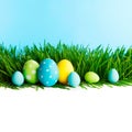 Row of Easter Eggs in grass Royalty Free Stock Photo