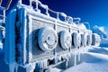 A row of electrical meters covered in ice and icicles Royalty Free Stock Photo