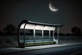 a row of empty bus stops with the moon above, surrounded by silence and darkness