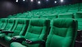 Row of empty green cinema seats. Theater Chairs Close up. Generative ai Royalty Free Stock Photo