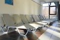 Row of empty lounge in Heviz spa resort in Hungary Royalty Free Stock Photo