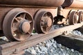 Row of empty old mine troleys Royalty Free Stock Photo