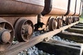 Row of empty old mine troleys Royalty Free Stock Photo