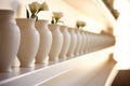 a row of empty urns in soft diffused light Royalty Free Stock Photo