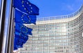 Row of EU Flags in front of the European Union Commission building in Brussels Royalty Free Stock Photo