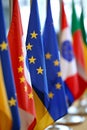 Row of european union flags displayed in an array, representing various european member countries Royalty Free Stock Photo